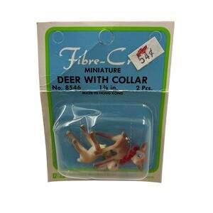 Vtg NOS Pack Fibre Craft Miniature Deer With Collar Christmas 1 3/8" Hong Kong